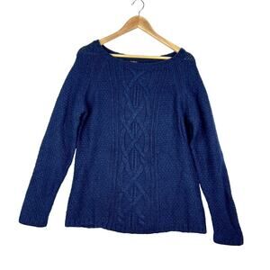 Talbots Wool Acrylic Blend Chunky Cable Knit Navy Blue Women Pullover Sweater L